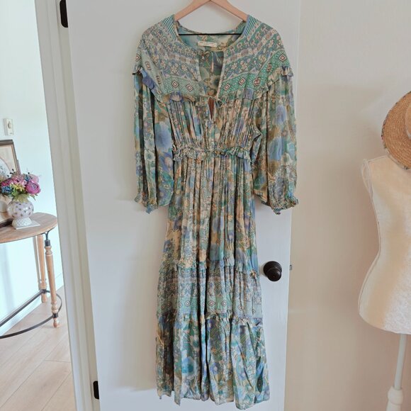 Spell & the Gypsy Free People Amethyst Maxi Boho Gown Turquoise Boho Dress XS - Picture 8 of 16